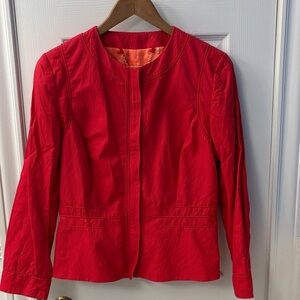 Elie Tahari Bright Red Women's Blazer with Orange Lining, Brass Zipper